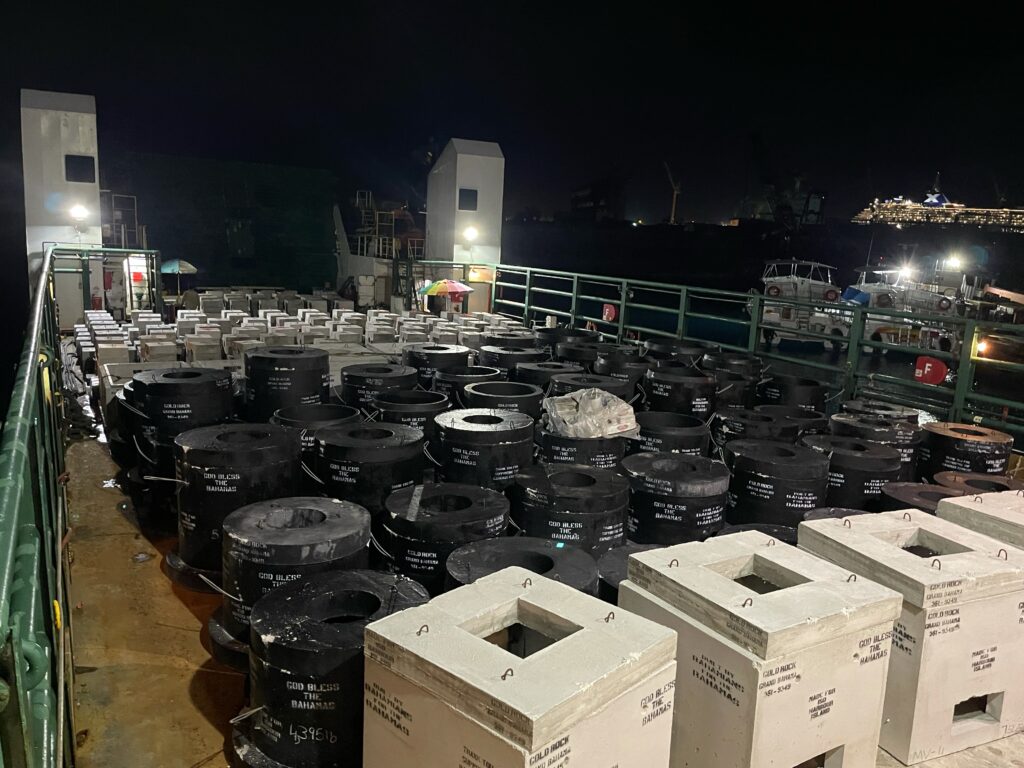 Del Zotto of the Bahamas products during shipment via barge.